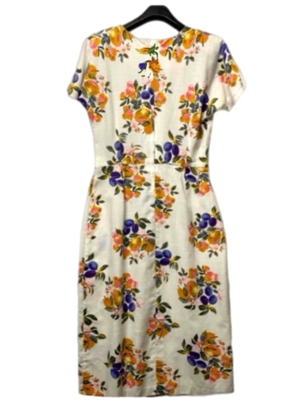 Vintage Day Dress Floral Fruit Print Short Sleeve